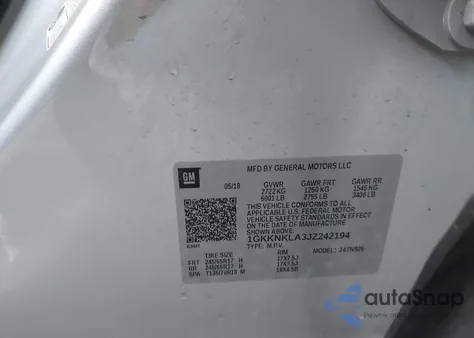 2018 GMC Acadia Sle-1 z USA, uszkodzony, nr VIN 1GKKNKLA3JZ242194